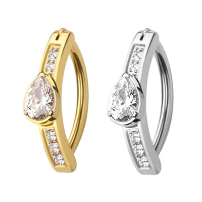 14G CZ Teardrop Hinged Belly Ring