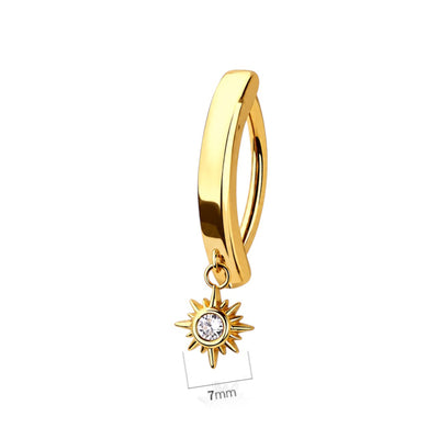 14G Dangling Sun CZ Hinged Clicker Hoop Belly Ring