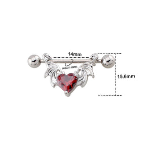 14G Devil Bat Wing Heart CZ Shield Nipple Ring Shield