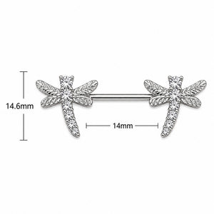 14G Dragonfly CZ Nipple Ring Piercings