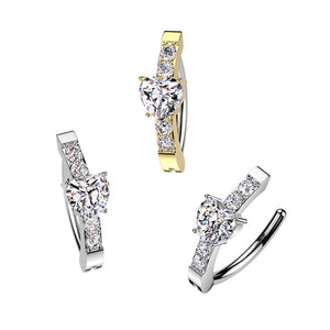 14G Heart CZ Hinged Belly Button Rings