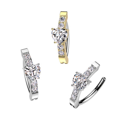 14G Heart CZ Hinged Belly Button Rings