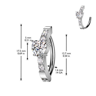 14G Heart CZ Hinged Clicker Hoops Belly Button Ring