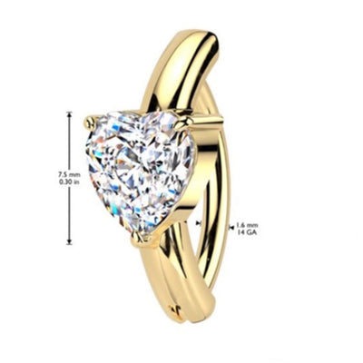 14G Heart Gems Hinged Clicker Hoops Belly Button Ring