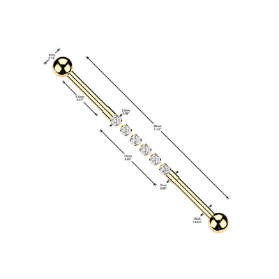 14G Hexa CZ Chain Industrial Barbell Piercings