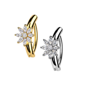 14G Marquise CZ Flower Hinged Belly Ring