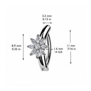 14G Marquise CZ Flower Hinged Clicker Hoops Belly Ring