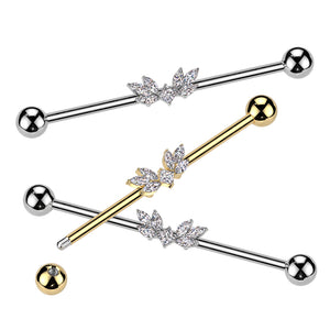 14G Marquise CZ Wings Industrial Barbell
