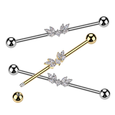14G Marquise CZ Wings Industrial Barbell