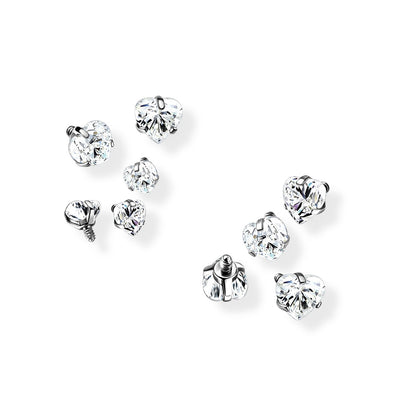14G Prong Set Internally Threaded Prong Heart CZ Dermal Anchor Top