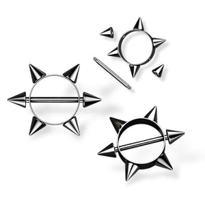 14G PVD Black Spike Nipple Barbell