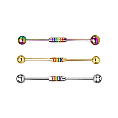 14G Rainbow Striped Industrial Barbell