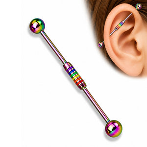 14G Rainbow Striped Industrial Barbells Piercing Scaffold Jewelry