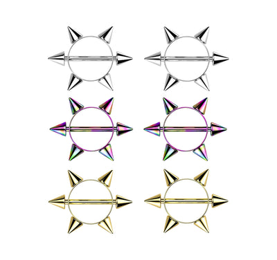 14G Spike Nipple Barbell Ring