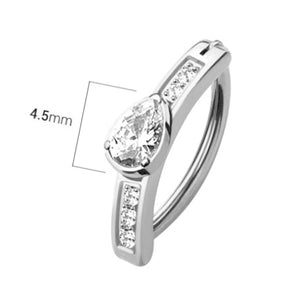 14G Teardrop CZ Hinged Clicker Hoop Belly Ring