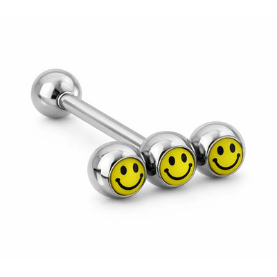 14G Triple Smiley Logo Tongue Barbell