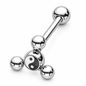 14G Yin Yang Logo Tongue Barbell Ring