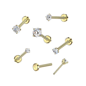 14K Gold 20G Prong Diamond Labret Stud