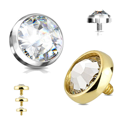 14K Gold Flat Dome CZ 14G Dermal Anchor Tops