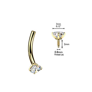 14K Gold Prong Diamond Curved Barbell