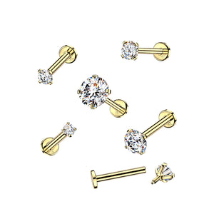 14K Gold Prong Diamond Labret Stud