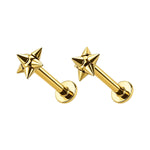 16G 2PCS PVD Gold Spike Flat Back Labret Stud Piercing
