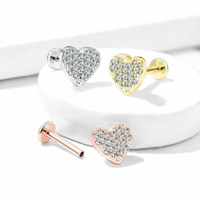 16G Paved CZ Heart Labret Stud