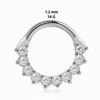 16G Titanium Sun CZ Hinged Clicker Segment Ring