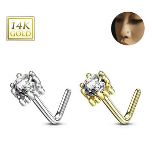 20G Prong Set CZ L Shaped Nose Studs Rings 6mm