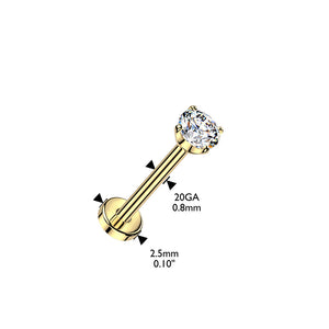 20G Round Prong Set Diamond Flat Back Stud Labret Piercings Jewelry