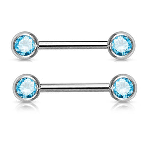 Aqua CZ Bezel Nipple Barbell