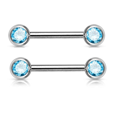 Aqua CZ Bezel Nipple Barbell