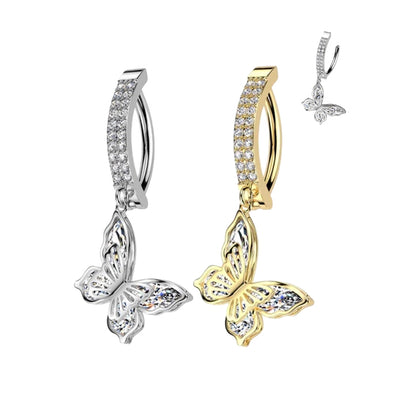 Butterfly CZ Dangle Hinged Belly Rings