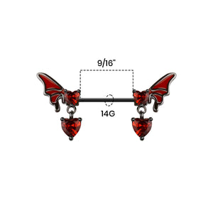 CZ Heart Butterfly Wing Nipple Barbell