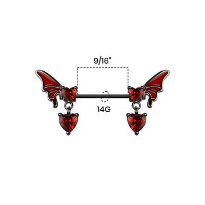CZ Heart Butterfly Wing Nipple Barbell