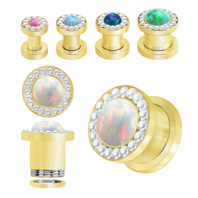 CZ Opal Double Flare Ear Gauges