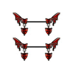 Dangle CZ Heart Red Butterfly Wing Nipple Barbell