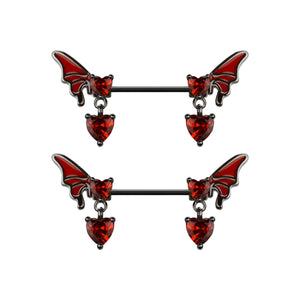 Dangle CZ Heart Red Butterfly Wing Nipple Barbell