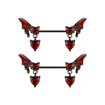 Dangle CZ Heart Red Butterfly Wing Nipple Barbell