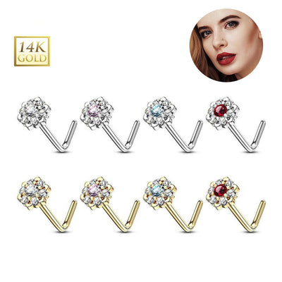 Flower CZ L Shaped Nose Studs