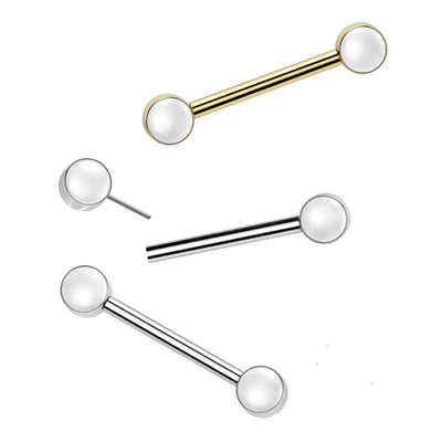 Front Facing White Pearl Nipple Barbell