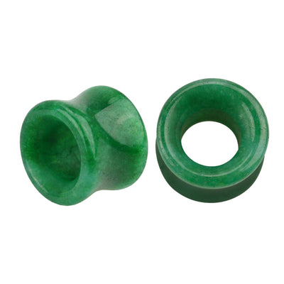 Green Jade Stone Double Flare Concave Ear Tunnels Gauges