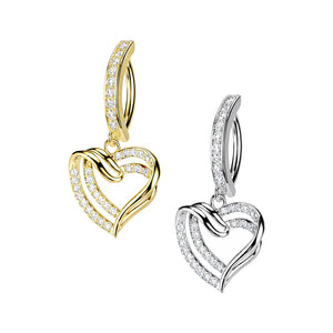 Heart CZ Dangle Hinged Belly Rings