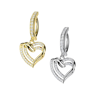 Heart CZ Dangle Hinged Belly Rings