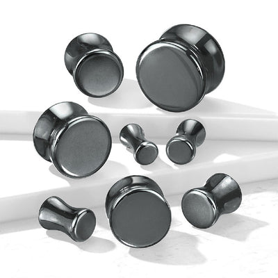 Hematite Stone Double Flare Ear Gauges