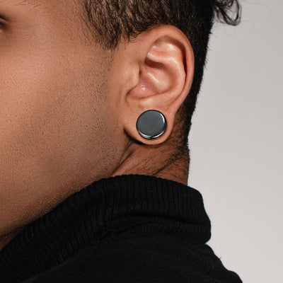 Hematite Stone Double Flare Ear Plugs