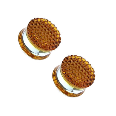 Honeycomb Double Flare Glass Ear Gauges Plug Piercing