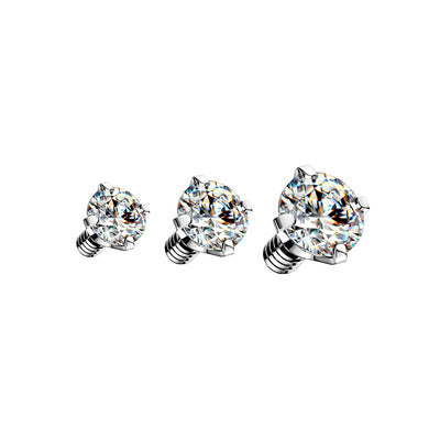 Internally Threaded Prong Set CZ Dermal Anchor Tops
