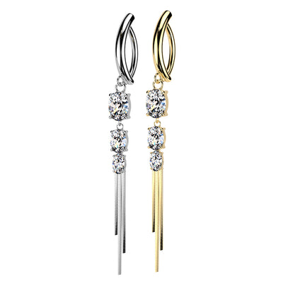 Oval CZ Dangle Hinged Belly Rings