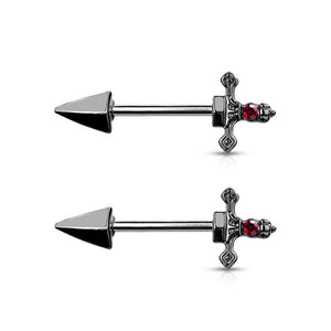 PVD Black Dagger Red CZ Nipple Barbell